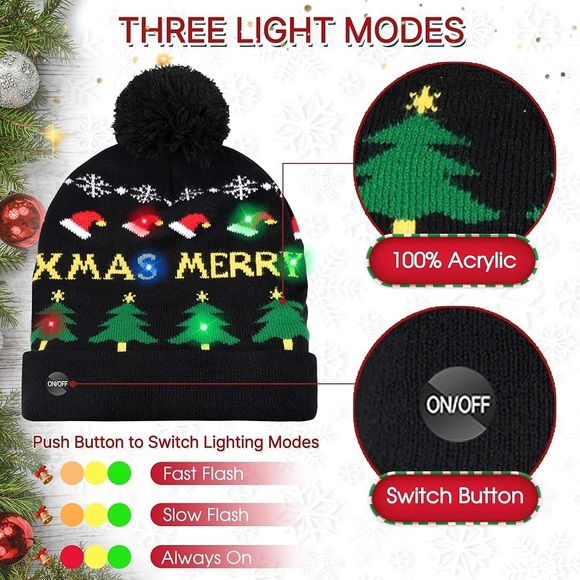 LED Christmas Light Up Hat‎ Novelty Colorful Knitted Beanie Christmas Hat - Picture 9 of 10